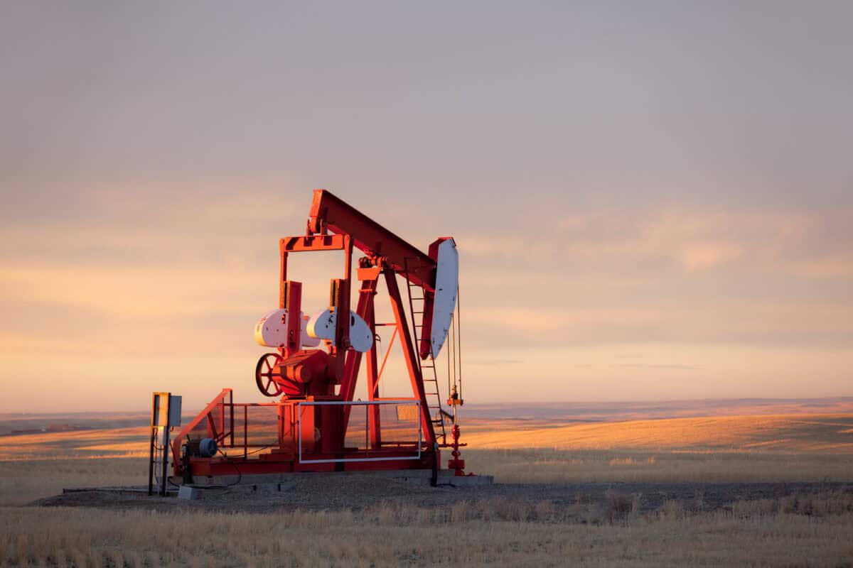 Oil pump jack on Saskatchewan-style prairie field
